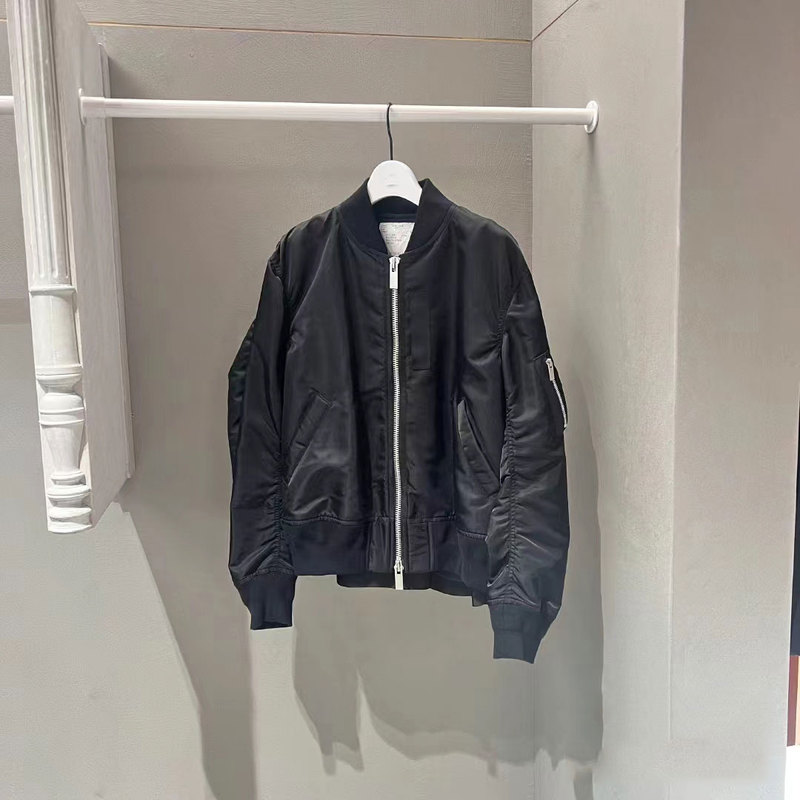 Fog Sacai 2025 Japanese Design Autumn and Winter New Style Back Pleated Patchwork Flight Jacket Coat for Women