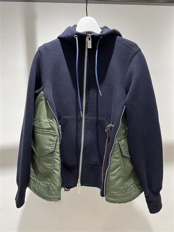 Fog Sacai Jacket for Women, Zhao Lusi Style, Patchwork Zipper, Warm Hooded Drawstring Loose Sweatshirt, Trendy