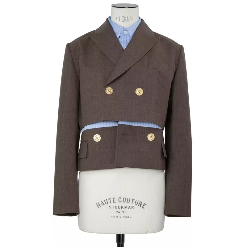 Fog Sacai 2026 Japanese Style New Double-Breasted Suit for Women, Long-Sleeved Patchwork Jacket, Fashionable Coffee-Colored Formal Wear