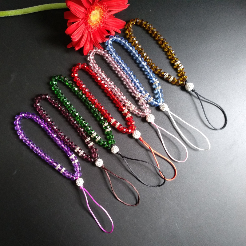 Universal mobile phone crystal lanyard long and short neck rope badge pendant mobile phone chain women's fashion beads wrist strap