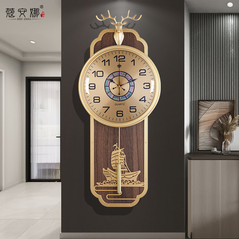 New Chinese timepiece hanging clock Living room Home China Wind creativity 2023 new quartz clock light extravagant table hanging wall clock-Taobao