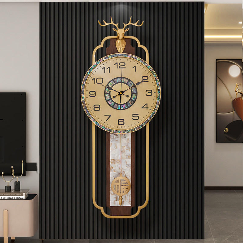 New Chinese brass hanging bell sitting room home fashion light extravagant hanging watch clock 2023 new timeless quartz clock-Taobao