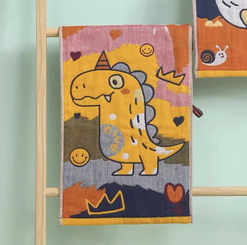 Soft, Breathable, Thickened Pure Cotton 3-Layer Gauze Cartoon Baby Towel, Face Towel, Medium Towel, Face Wiping Towel