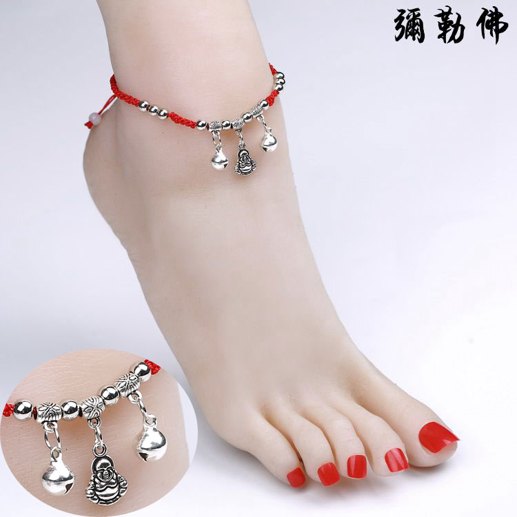 Nhật bản và Hàn Quốc phiên bản của chuỗi chân năm nay sợi dây màu đỏ chuông vòng chân nữ món quà sinh nhật đơn giản retro red rope bracelet