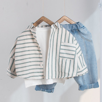 Childrens shirt mens 2021 spring and autumn new Korean version of the tide loose childrens baby boy shirt long-sleeved cotton and hemp top