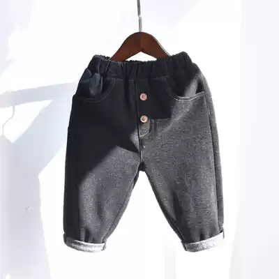 Boy pants fried street overalls autumn and winter boys trousers plus velvet foreign school children's new casual pants tide