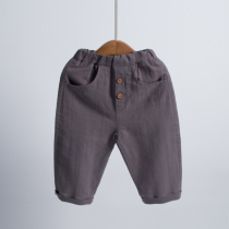 Boys thin Western style pants spring and summer breathable new childrens baby slacks childrens cotton and hemp straight trousers tide