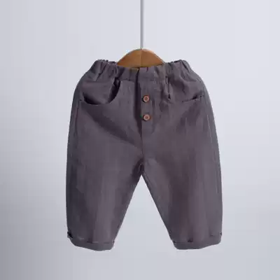 Boy thin foreign style pants spring and summer breathable new baby casual pants children's cotton linen straight trousers tide tide