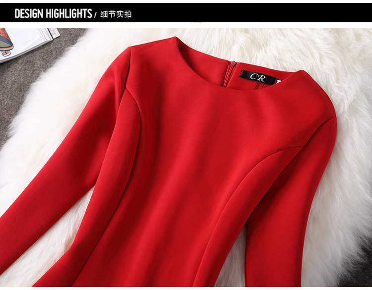 2017 mùa xuân mới của phụ nữ hàng Châu Âu triều Slim dài tay kích thước lớn dresses đáy một từ váy váy mùa xuân và mùa thu váy sát nách chữ a