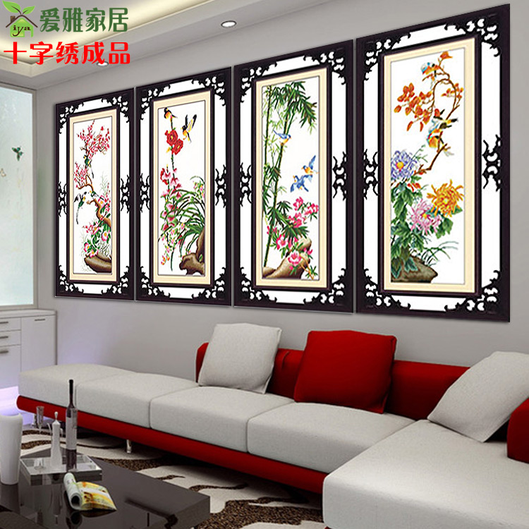 电脑机绣十字绣成品纯手工梅兰竹菊套系印花新款客厅系列大画出售