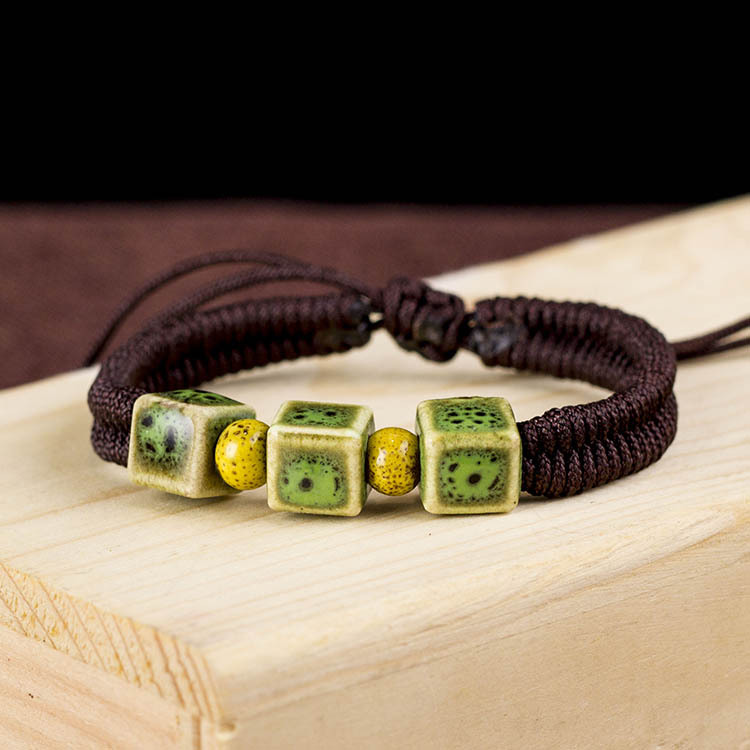 Wholesale of jingdezhen ceramic glaze color bracelet JXB013 hand knitting is green