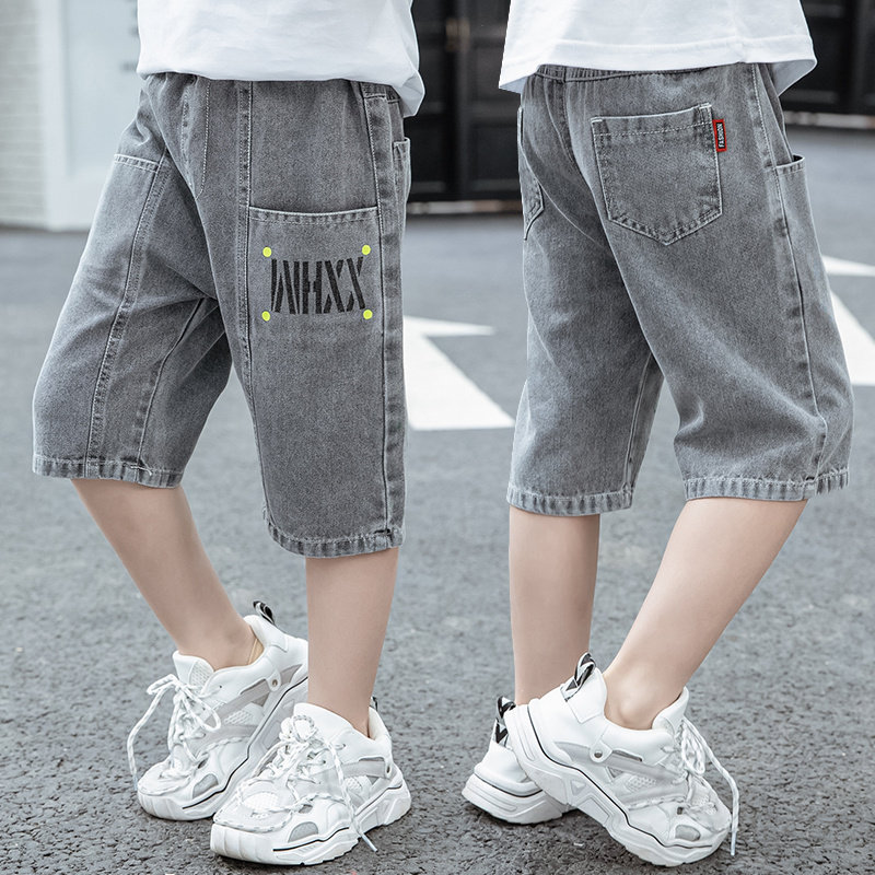 Boy Jeans Shorts Summer 2022 New Children's Seven Pants Slim Fit Pants Slim Fit Pants 50% Pants Tide Summer Dress