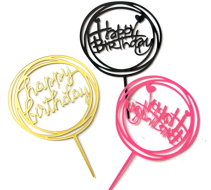 New Cake Decoration Inserts Golden Shiny Acrylic Inserts Happy Birthday Cake Swing Piece Baking Accessories