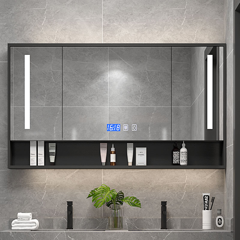 Light luxury bathroom mirror cabinet modern minimalist bathroom mirror box with led light toilet wall-mounted mirror with shelf