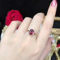 Top jewellery Brazilian natural red Beatrite ring 18K gold inlaid diamond gem ring female