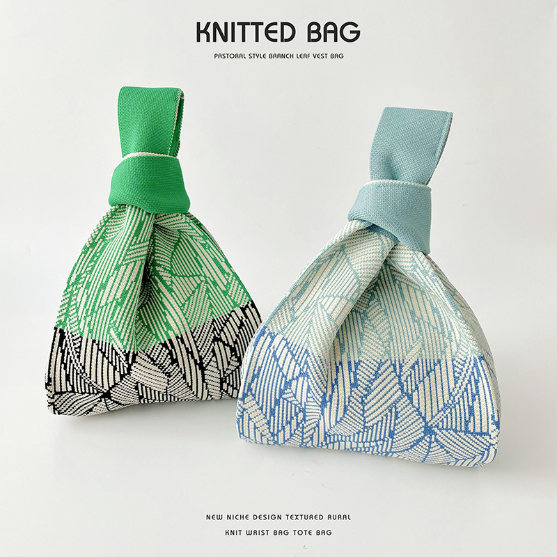 Color-Blocked Striped Knit Bag, Versatile Large-Capacity Tote Bag, Handbag, Gift Bag, Wrist Bag