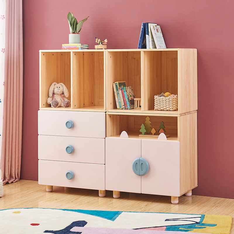 Seven Leaf Wood Children Solid Wood Bucket Cabinet Bedroom Containing Cabinet Pine Wood Containing Cabinet THREE BUCKET CABINET MULTIFUNCTION DRAWER CABINET