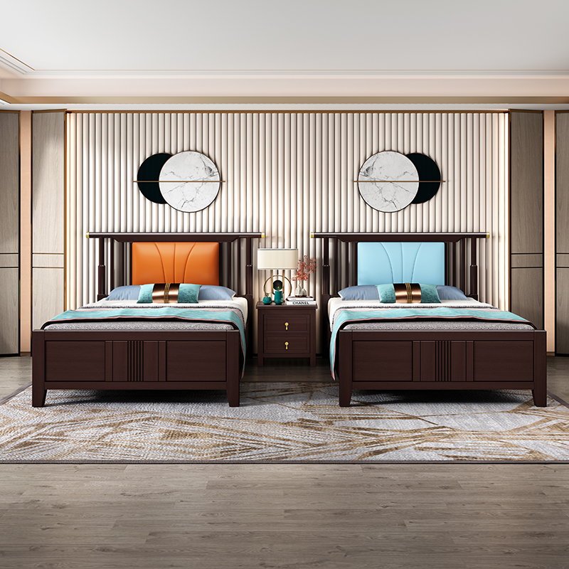 New Chinese style 1.2 meters single bed 1 1.35 meters small apartment 1.5 meters Zen soft bag homestay solid wood bed