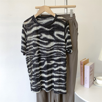 If reclusive micropivot gradient grain short sleeve T-shirt female summer ultra-thin round collar blouse temperament dance suit woman