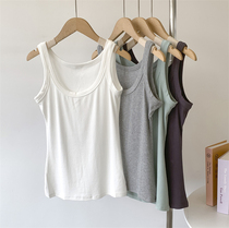 Threaded cotton round neck sleeveless vest for women with soft waxy texture solid color yoga vest suspender top for summer thin outer wear