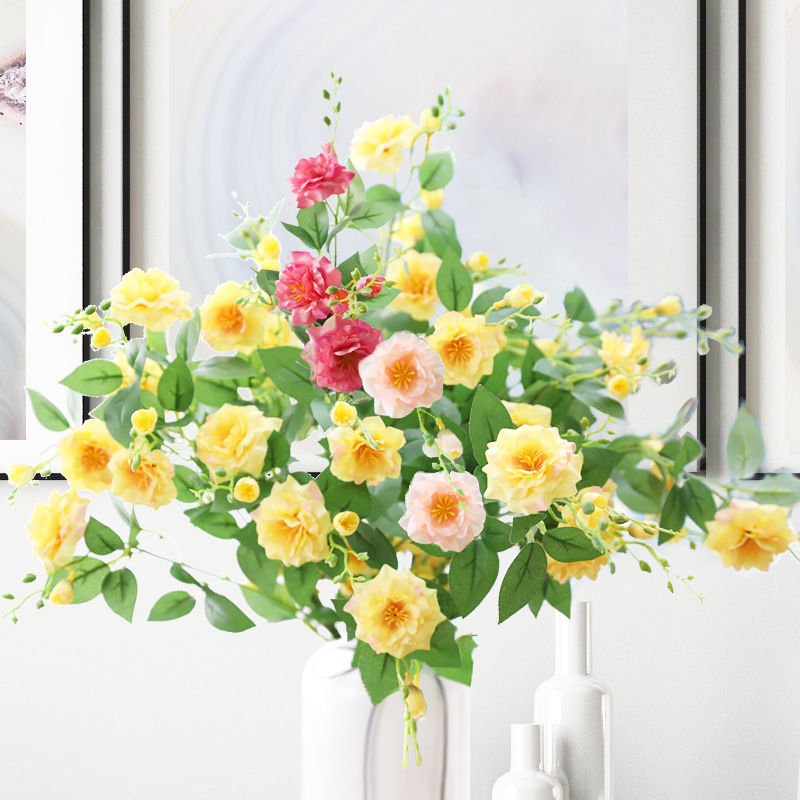 Imitation flower small rose bouquet living room dining table arrangement home decoration floral art wedding shooting props fake flowers silk flowers