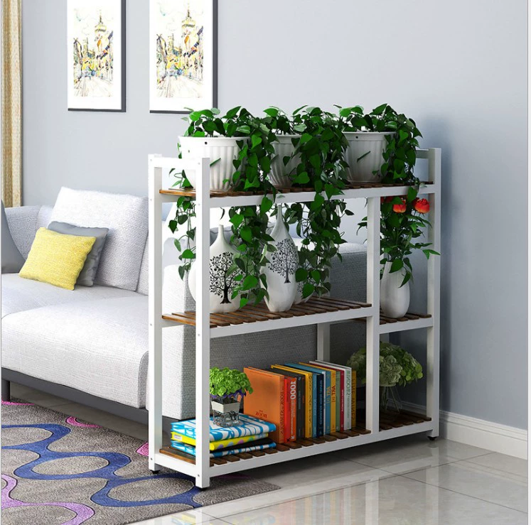 Hoa khung sắt rèn gỗ cổ nhiều lớp màu xanh lá cây ban công phòng khách không gian chậu hoa giá đặc biệt hoa mọng nước kệ - Kệ kệ gỗ góc tường