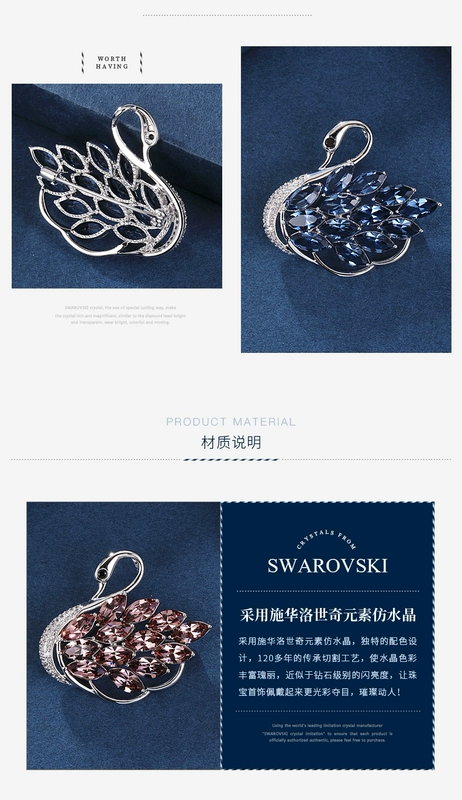 Yếu tố swarovski trâm pha lê nữ phiên bản Hàn Quốc phụ kiện trâm cài áo len thiên nga chuỗi khí chất - Trâm cài