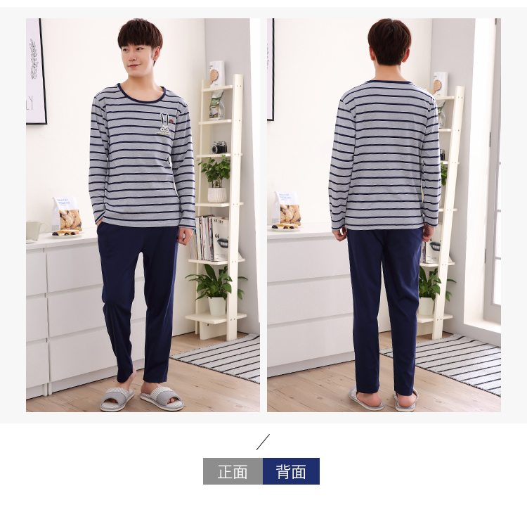 Bộ đồ ngủ mùa xuân và mùa thu nam dài tay cotton thanh niên kích thước lớn cho nam cotton mỏng phần giản dị phục vụ nhà sinh viên phù hợp với mùa đông pijama tiểu thư
