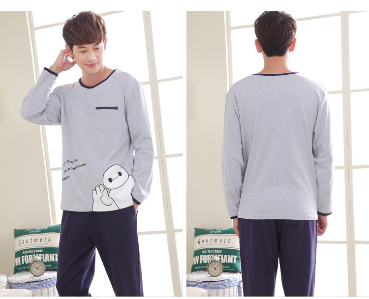 Bộ đồ ngủ mùa xuân và mùa thu nam dài tay cotton thanh niên kích thước lớn cho nam cotton mỏng phần giản dị phục vụ nhà sinh viên phù hợp với mùa đông pijama tiểu thư