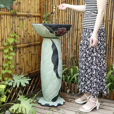 Chinese hotel courtyard column wash basin floor-to-ceiling combination wash table creative B & B art garden sink