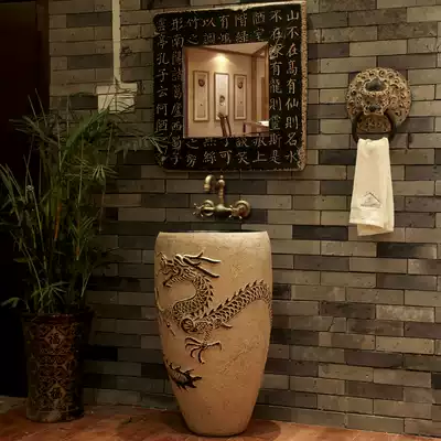 Chinese washbasin cabinet combination Floor-to-ceiling restaurant washbasin cabinet Antique art washbasin cabinet Faucet hot and cold