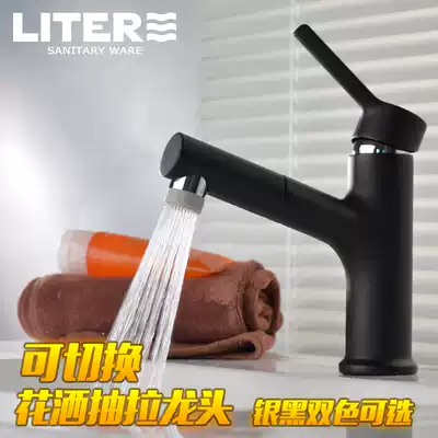 Black silver basin faucet Hot and cold washbasin household all copper net red pull-out shower faucet