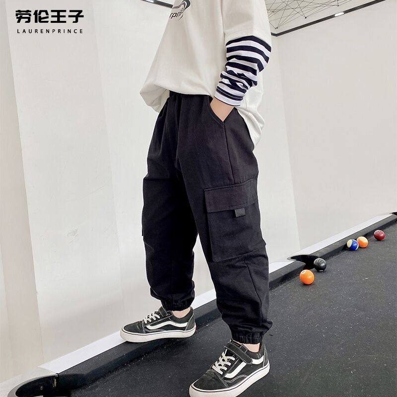 Boy Pants Pure Cotton Spring Fall Child Labor Dress Pants Child Loose Boy Pants Slim Fit Korean version Tide Elementary School Kids