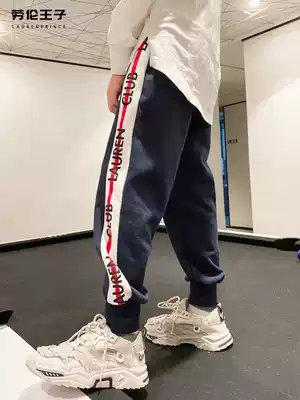 Boys sports pants spring and autumn boys pants children's pants plus velvet middle and big children casual trousers loose velvet tide