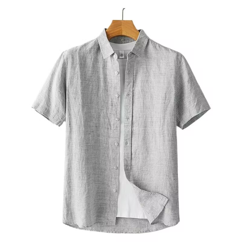 Freshly Dyed Linen Cotton Shirt, Summer Men's Thin Short-Sleeved Shirt, Youth Outdoor Casual Linen Top, Trendy Freshly Dyed Linen Cotton Shirt, Summer Men's Thin Short-Sleeved Shirt, Youth Outdoor Casual Linen Top, Trendy