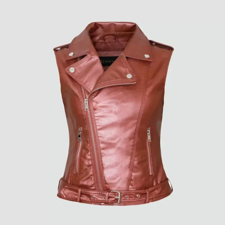 Áo vest nữ mùa xuân và mùa hè hoang dã ngắn ve áo với thắt lưng pu áo khoác da bên ngoài mặc áo vest không tay - Áo vest
