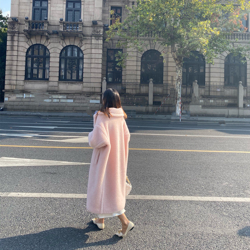 2022 - Fall - winter 2022 new M - family cherry blossom pink teddy bear coat woman middle - sized fur coat