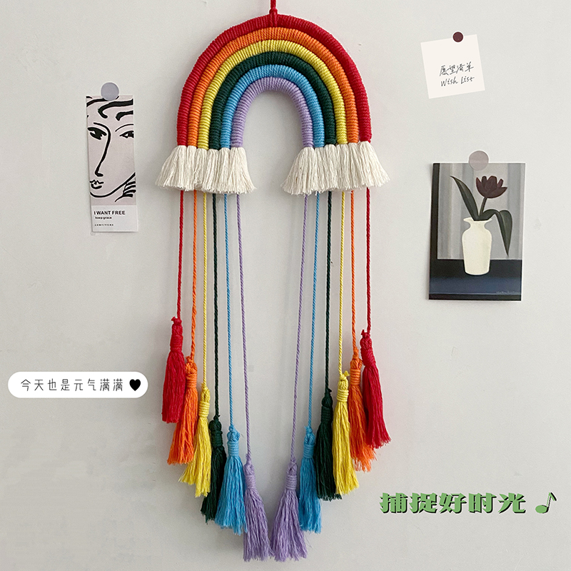 ins Nordic Wind Seven colors Rainbow hanging decoration handmade cotton rope Woven Wall Style Home Children House Creative Decorative Pendant-Taobao