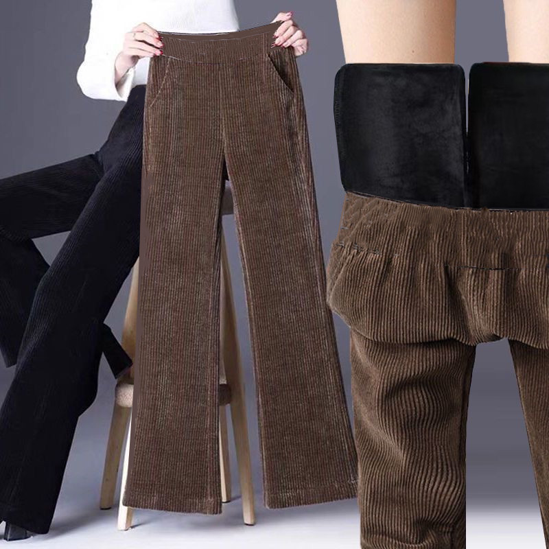 Fleece-Lined/Non-Fleece Corduroy Chenille Wide-Leg Pants, Cold-Proof, Slimming Straight-Leg Pants, Women's Winter Corduroy Pants