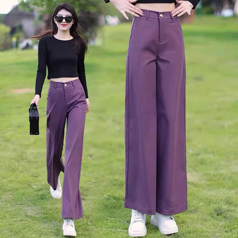 Purple Wide-Leg Pants for Women, Spring and Autumn 2026 New High-Waisted Slimming Women's Pants, Loose Casual Fashion Drape Straight-Leg Pants