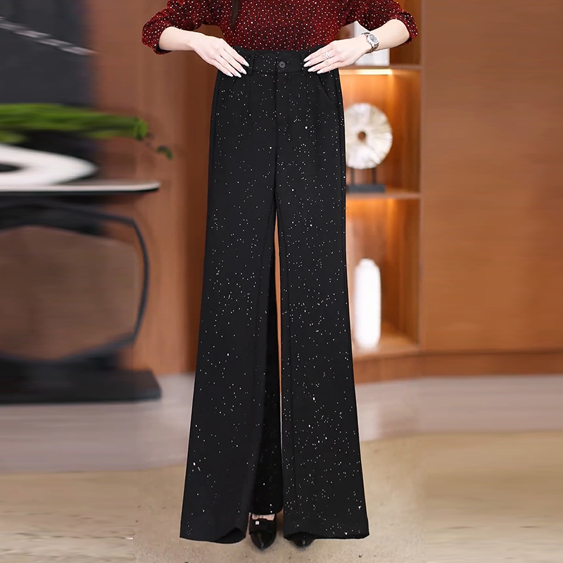 Black Sequin Flared Pants for Women 2026 Spring and Autumn New Style Slimming Versatile Personality Bootcut Straight Flared Pants