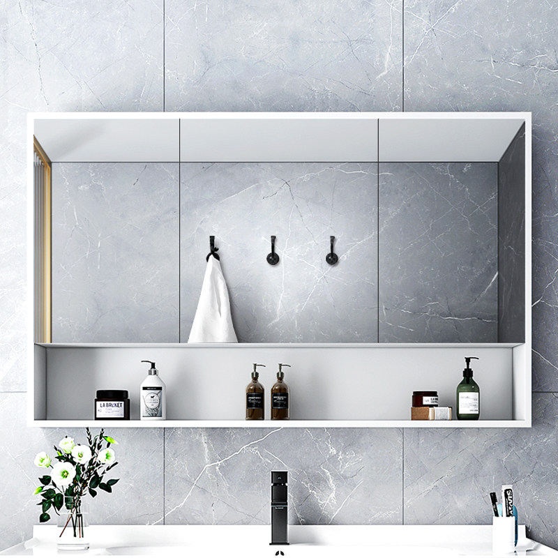 Solid wood bathroom mirror cabinet separate wall mirror box vanity mirror toilet toilet mirror with shelf storage