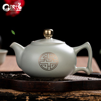 Ru kiln teapot single pot Ru porcelain open film can raise household high-grade kung fu tea set Rudo small ceramic bubble teapot