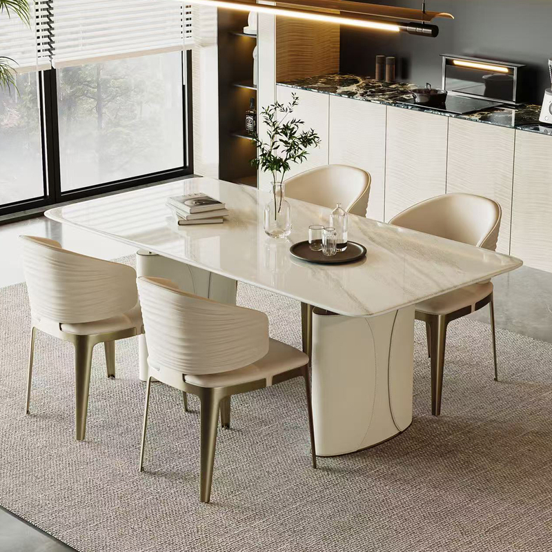 Simple Modern Marble Dining Table for Small Apartments, Rectangular Royal White Jade Luxury Stone Dining Table and Chair Set for Home Use