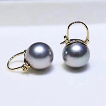 Tahiti Black Pearl Dongqing with the same earbutton 18K gold Tahiti Aurora Platinum Gray Pearl Earring