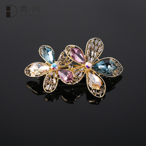 Elegant imitation crystal flower spring clip hairpin top clip back head clip headgear hairhairclip female Korean ponytail cross clip