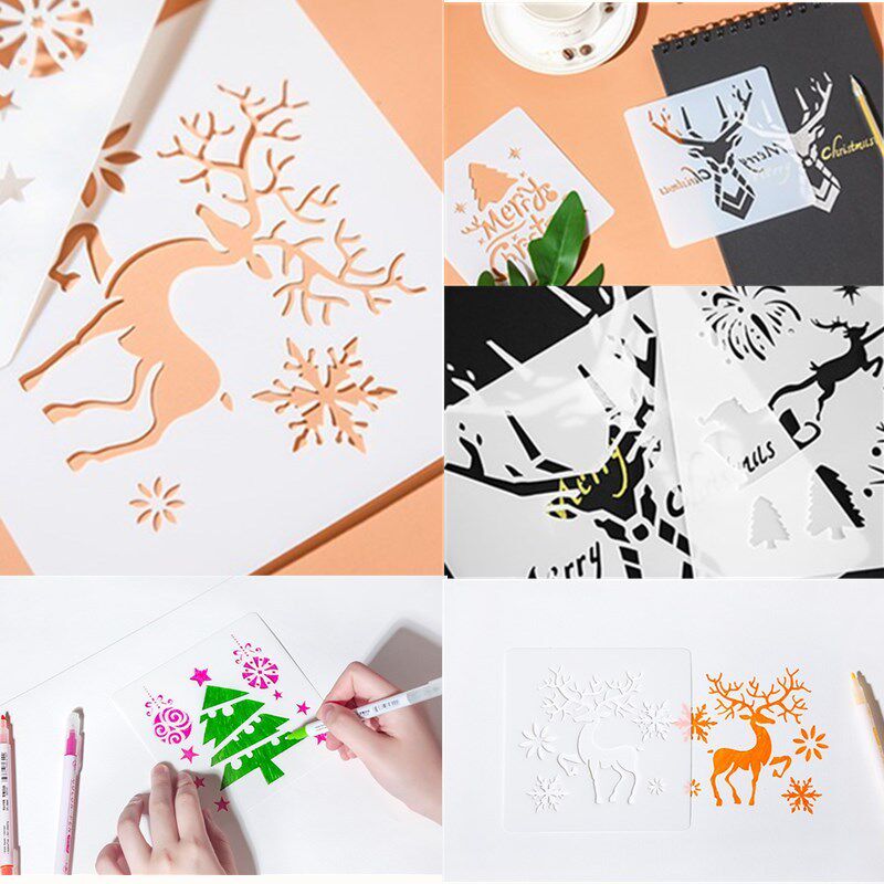 Pre-drawn pre-drawn hand account Hand copy newspaper painting Lace multi-function hollow ruler Christmas hand account note painting template ruler