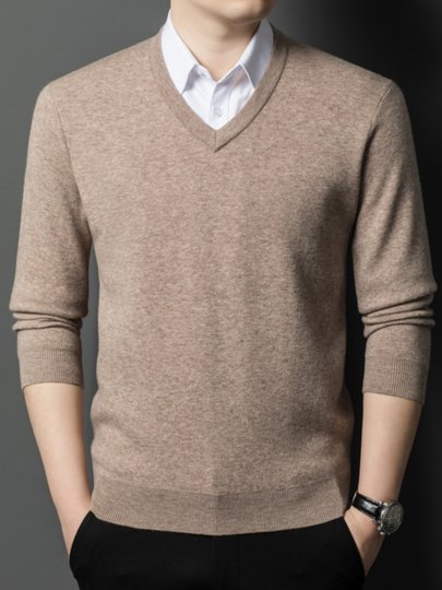 Anti-Pilling High-End V-Neck Pure Wool Sweater for Men, Thickened Business Sweater with Sweetheart Collar, Anti-Pilling Wool Sweater
