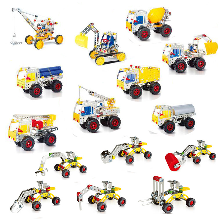 Metal assembled model excavator engineering vehicle nut combination disassembly and assembly children's diy handmade creative toys