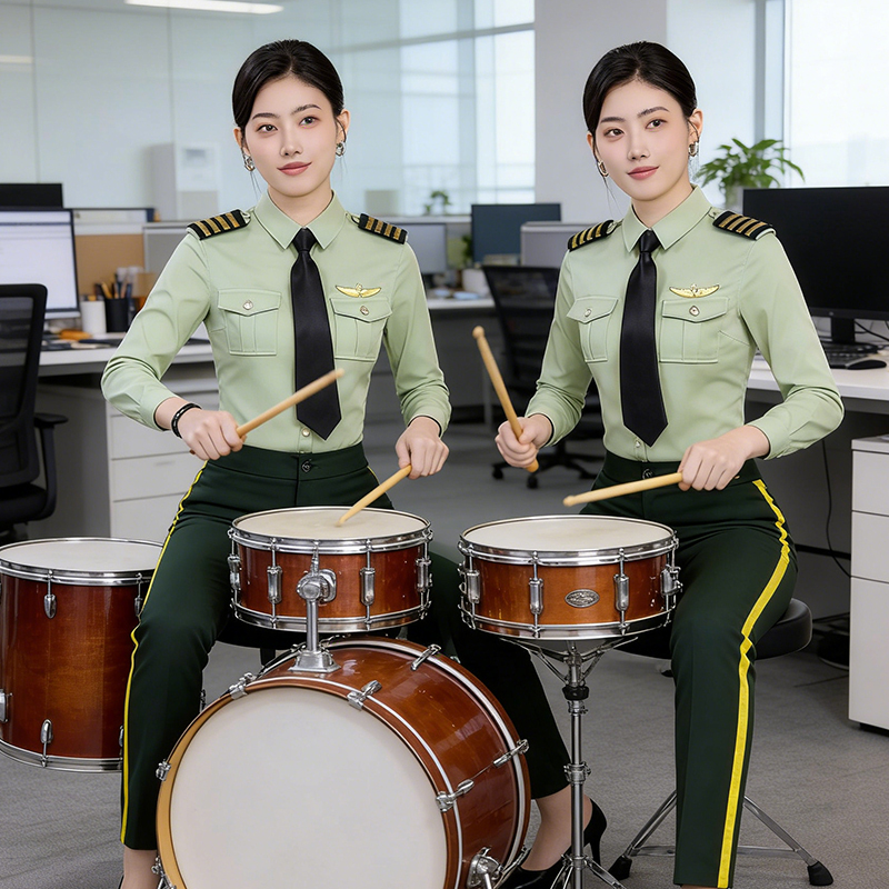 Military Green Ceremonial Uniform Set for Men and Women, Including Shirts, for Drum Bands, Flag-Raising Ceremonies, and Formal Attire
